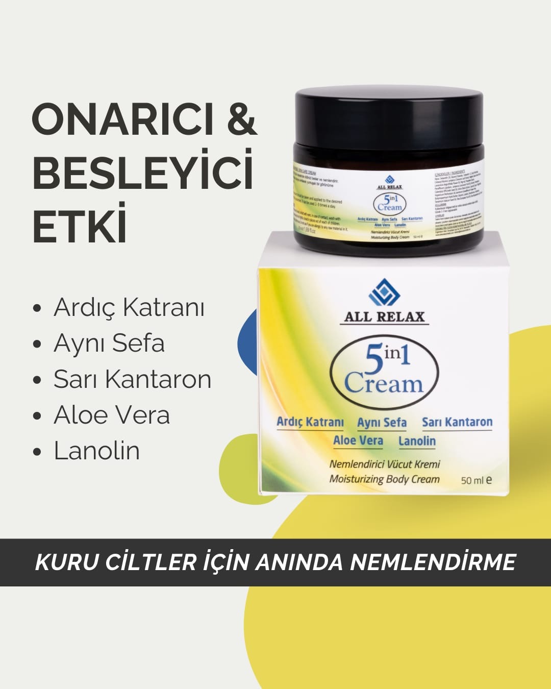 All Relax 5 in 1 Nemlendirici Vücut Kremi – Kuru Ciltlere Onarıcı Dokunuş